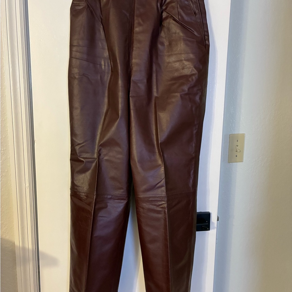 Vintage Brown-ish/Burgundy-ish Fully-lined Leather Boot-cut Trousers
